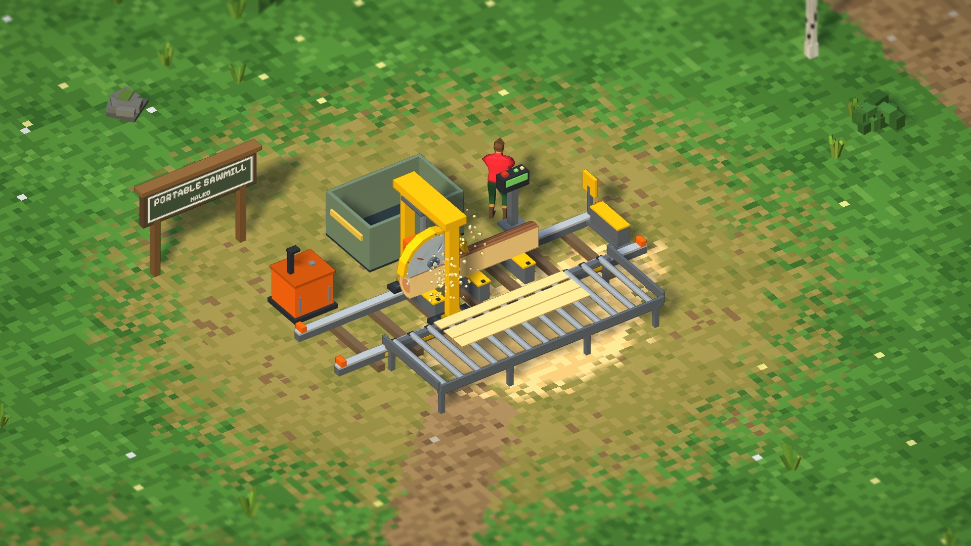 A portable sawmill cutting a log into boards.